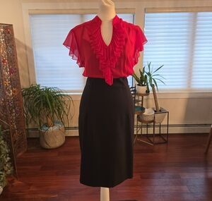 AGB Womens Red Black Ruffled Sheer Midi Dress Size 14